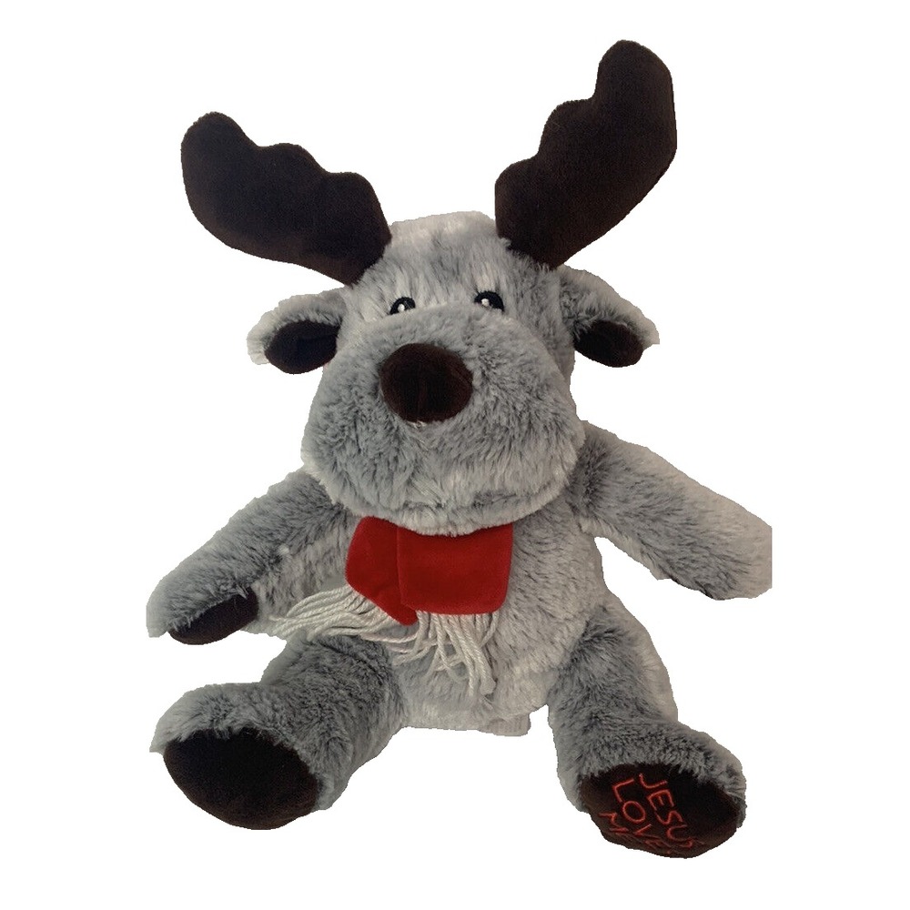 FIESTA Reindeer Plush Moose Soft Red Scarf Jesus Loves Me on Foot 13" Reindeer